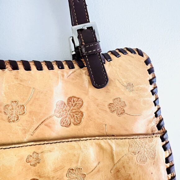 Beautiful Unique Brown Leather Four Leaf Clover Lucky Shoulder Purse Tote Bag - Picture 3 of 8